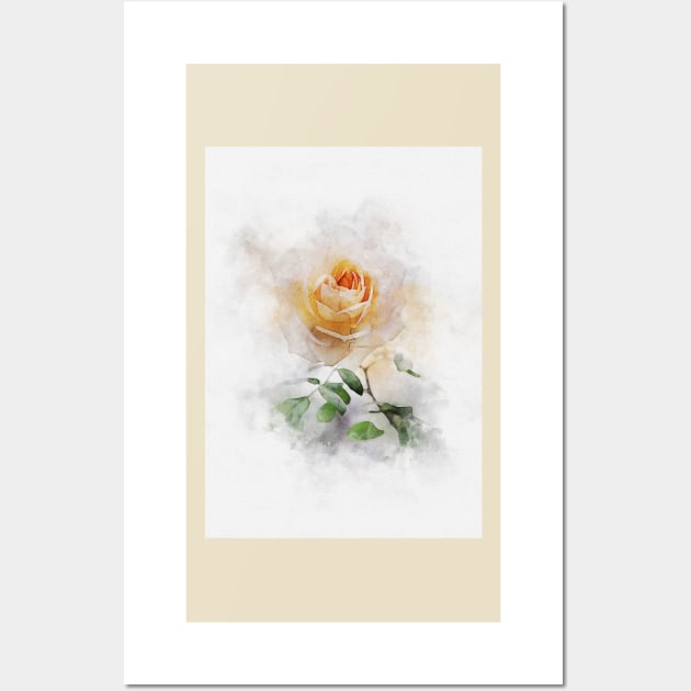 Yellow Rose Watercolor Wall Art by joanniecandi